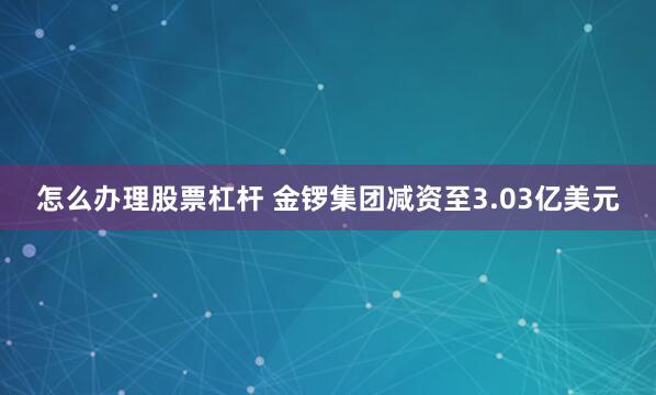 怎么办理股票杠杆 金锣集团减资至3.03亿美元