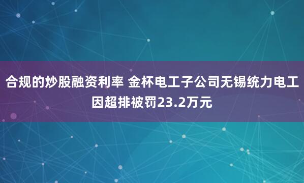 合规的炒股融资利率 金杯电工子公司无锡统力电工因超排被罚23.2万元