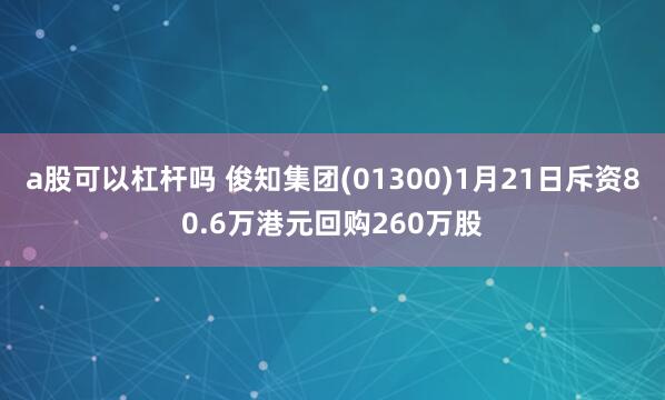 a股可以杠杆吗 俊知集团(01300)1月21日斥资80.6万港元回购260万股