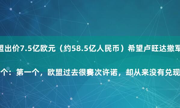 建行黄金杠杆 欧盟出价7.5亿欧元（约58.5亿人民币）希望卢旺达撤军，卢旺达拒绝了。
卢旺达拒绝的理由有两个：第一个，欧盟过去很多次许诺，却从来没有兑现过一次，信誉缺失，我