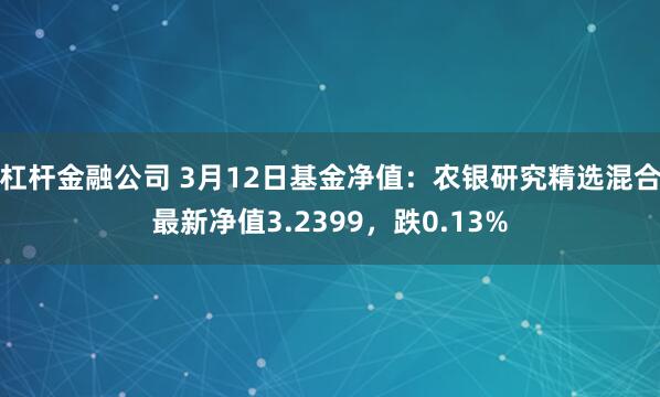 杠杆金融公司 3月12日基金净值：农银研究精选混合最新净值3.2399，跌0.13%